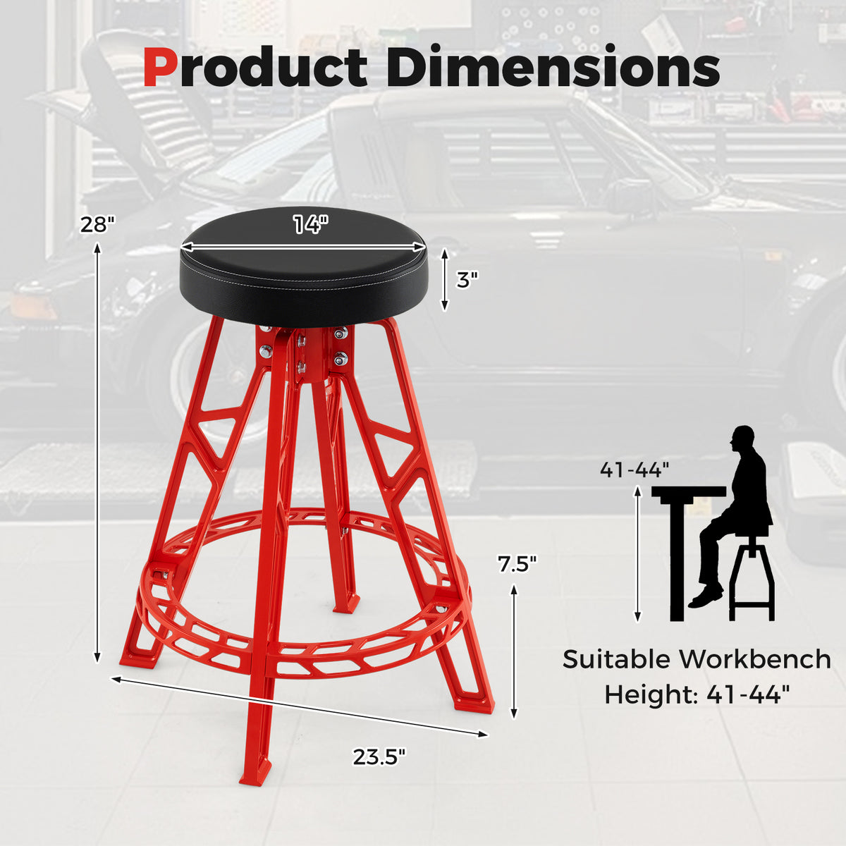 Heavy-Duty Aluminum Garage Bar Chair with 360° Swiveling Seat