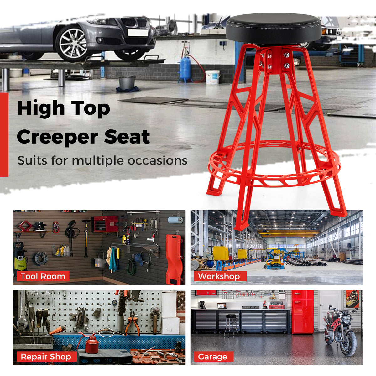 Heavy-Duty Aluminum Garage Bar Chair with 360° Swiveling Seat