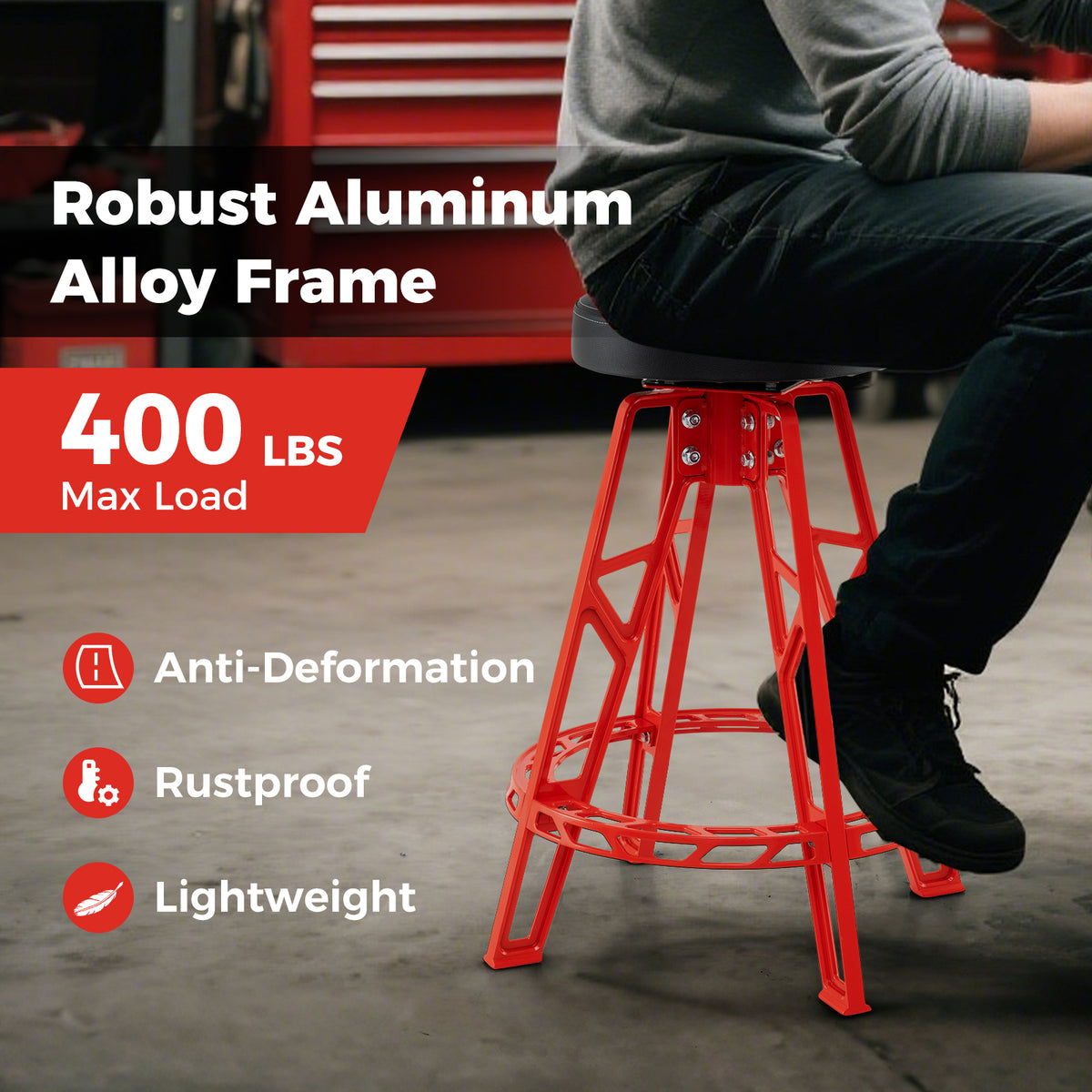 Heavy-Duty Aluminum Garage Bar Chair with 360° Swiveling Seat