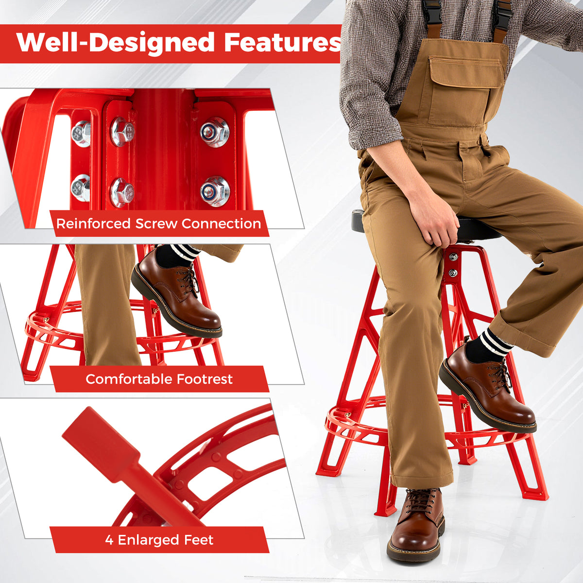 Heavy-Duty Aluminum Garage Bar Chair with 360° Swiveling Seat