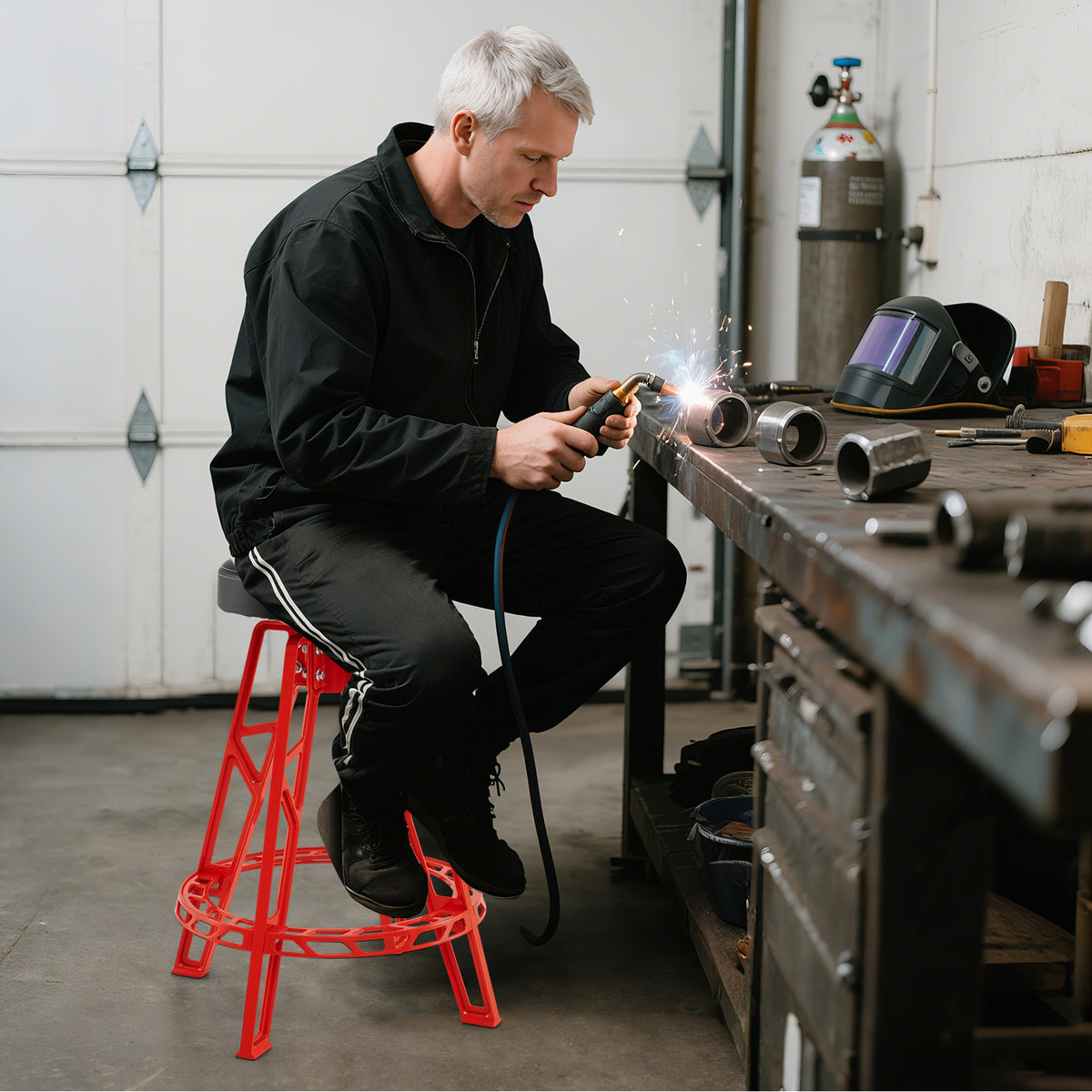 Heavy-Duty Aluminum Garage Bar Chair with 360° Swiveling Seat