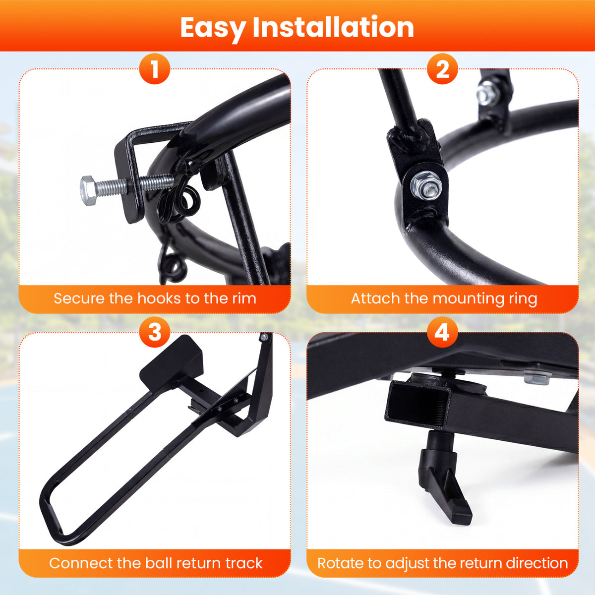 Heavy-Duty Basketball Return Attachment with 6 Hooks - Indoor Outdoor Training