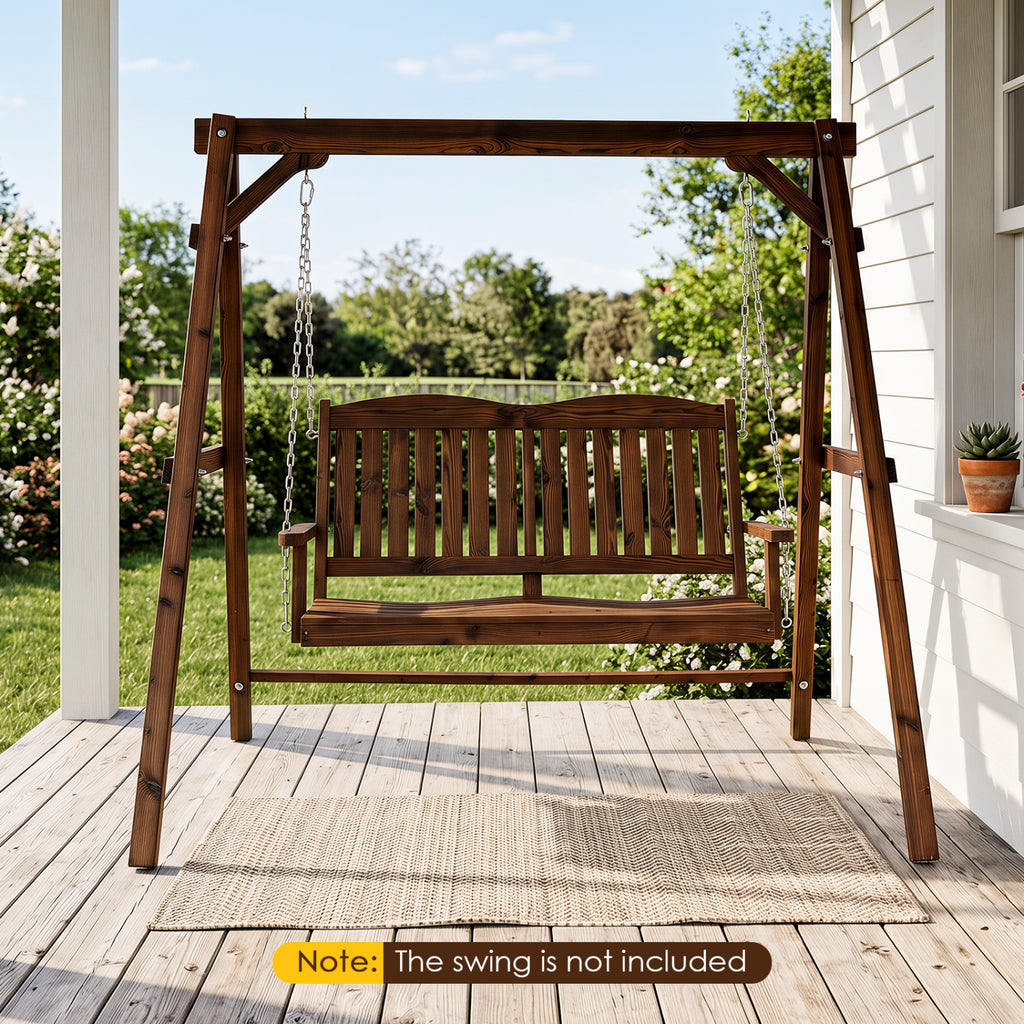 Heavy-Duty Carbonized Fir Wood Swing Frame with Reinforced Bars and 2