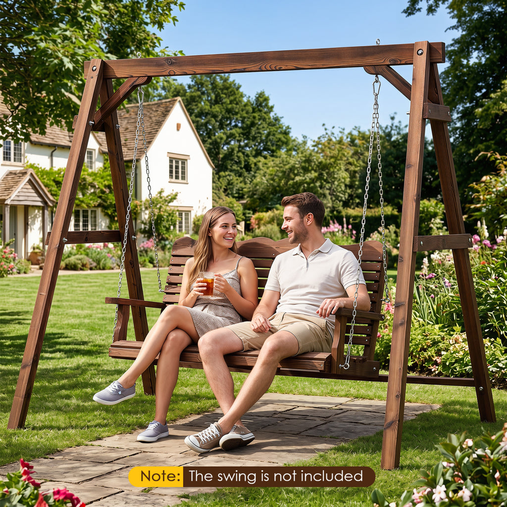 Heavy-Duty Carbonized Fir Wood Swing Frame with Reinforced Bars and 2