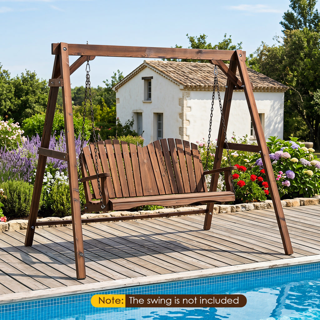 Heavy-Duty Carbonized Fir Wood Swing Frame with Reinforced Bars and 2