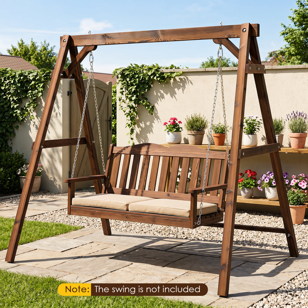 Heavy-Duty Carbonized Fir Wood Swing Frame with Reinforced Bars and 2
