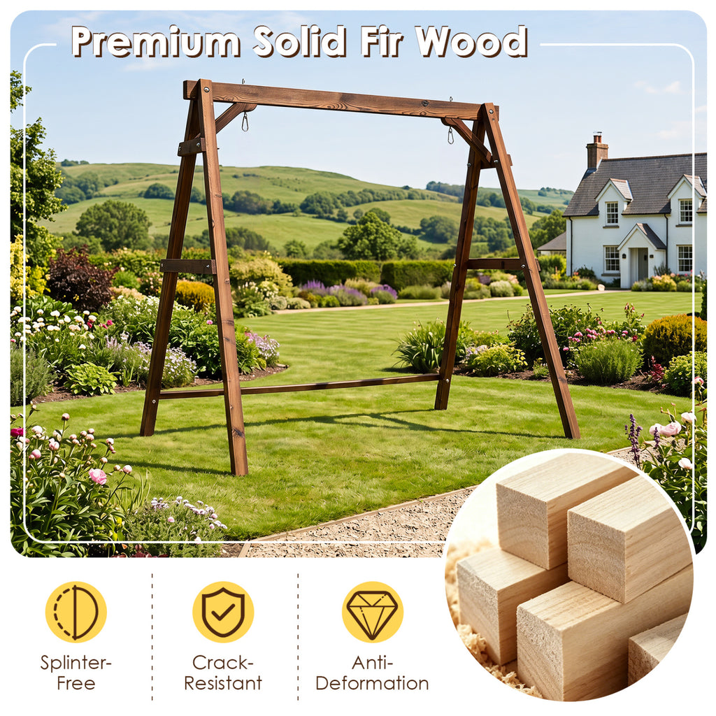 Heavy-Duty Carbonized Fir Wood Swing Frame with Reinforced Bars and 2