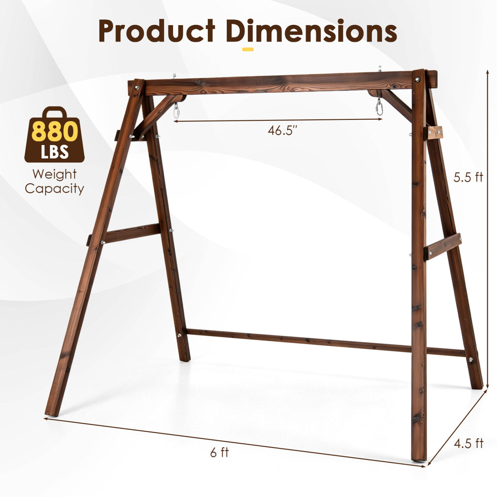 Heavy-Duty Carbonized Fir Wood Swing Frame with Reinforced Bars and 2