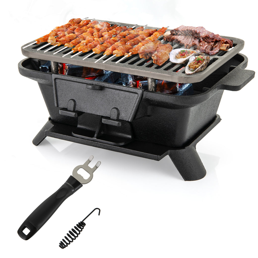 100% Cast Iron Hibachi Grill with Grate Lifter