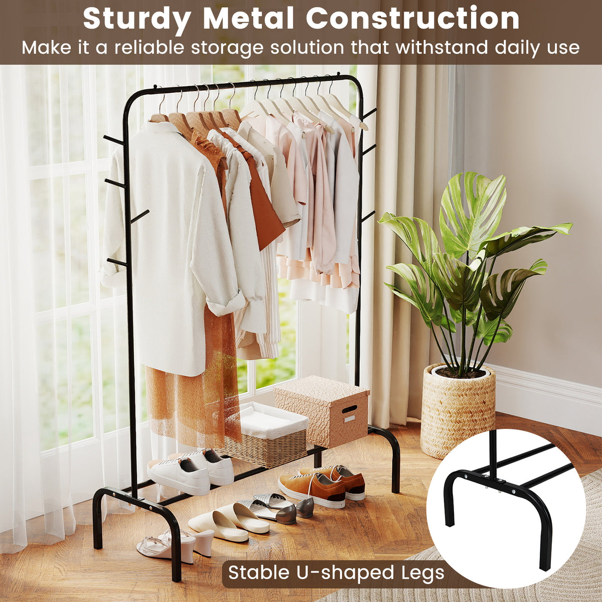 Heavy Duty Clothes Rack 50-Inch Metal Garment Rack - Black