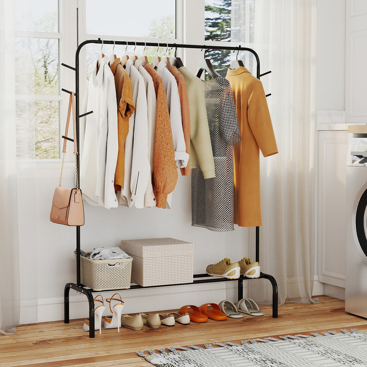 Heavy Duty Clothes Rack 50-Inch Metal Garment Rack - Black