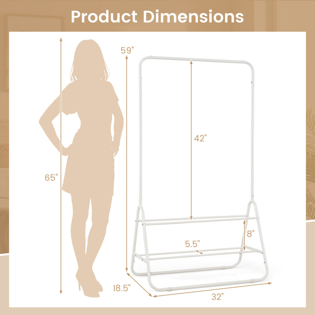 Heavy Duty Clothes Rack with Hanging Rod and Storage Shelves - White