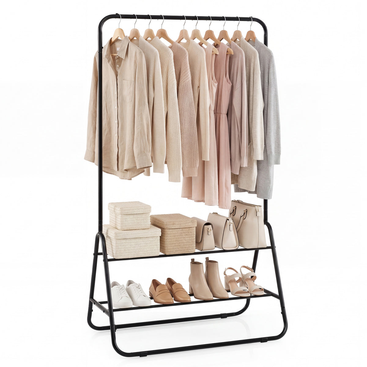 Double Rod Garment Rack - Adjustable Height & Width, Heavy-Duty