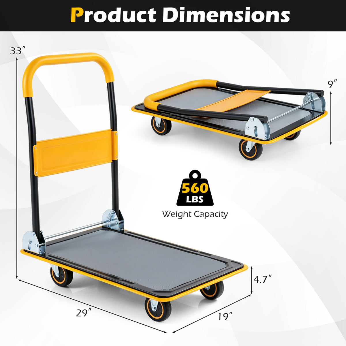 Heavy Duty Foldable Push Cart Dolly with 560 lbs Weight Capacity
