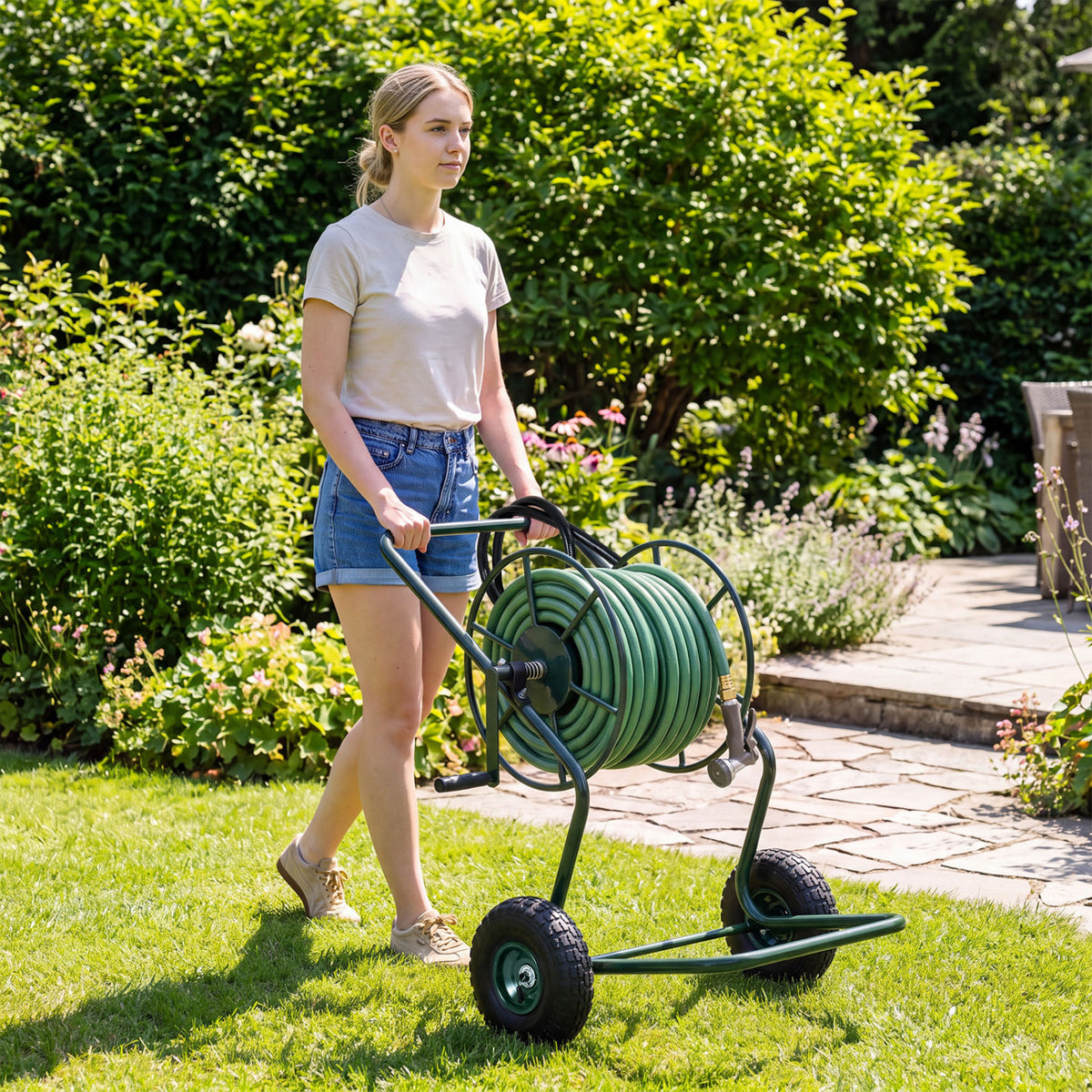 Heavy Duty Garden Hose Reel Cart Holds up to 300 FT of 5/8"