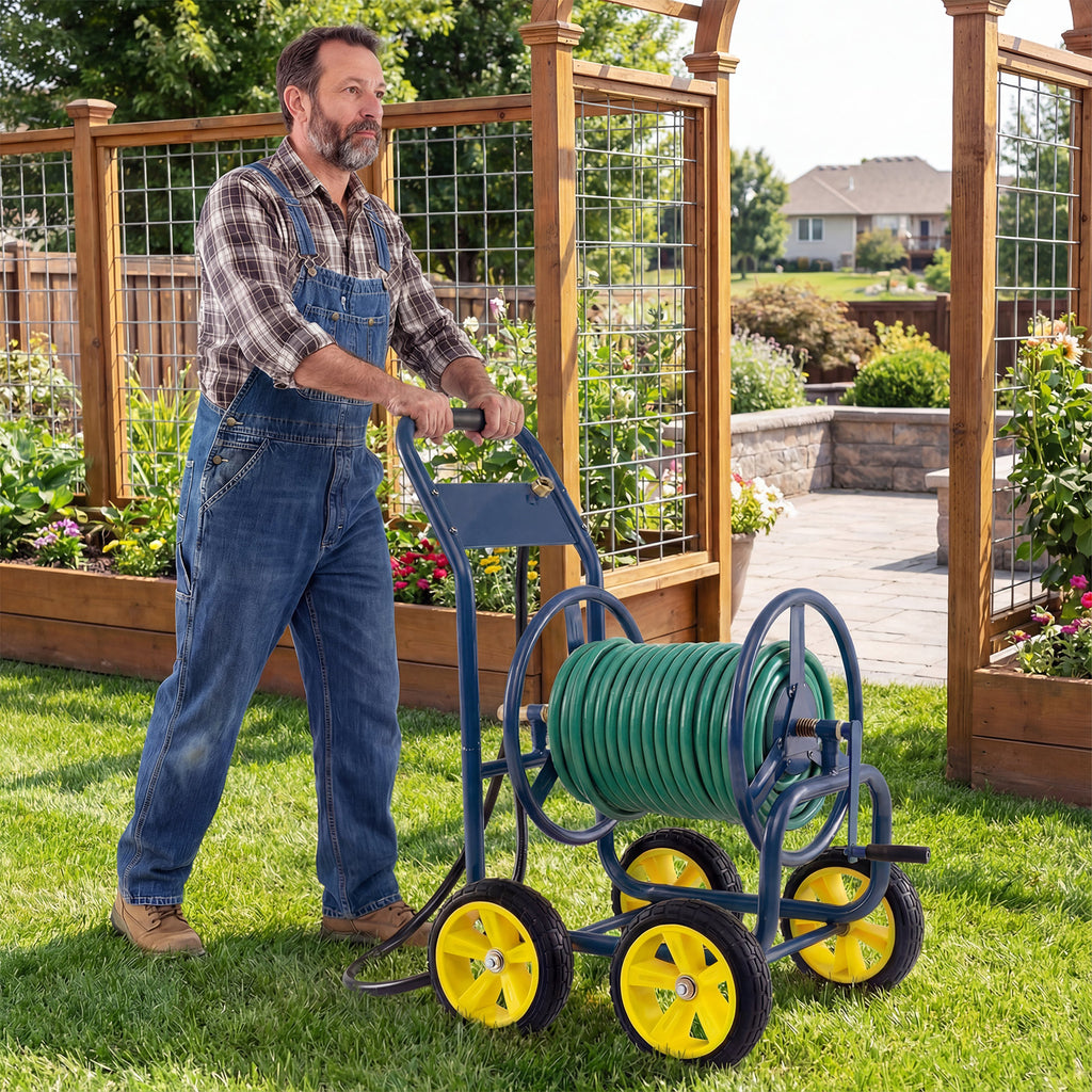 Garden Hose Reel Cart 4-Wheel Heavy Duty - Green