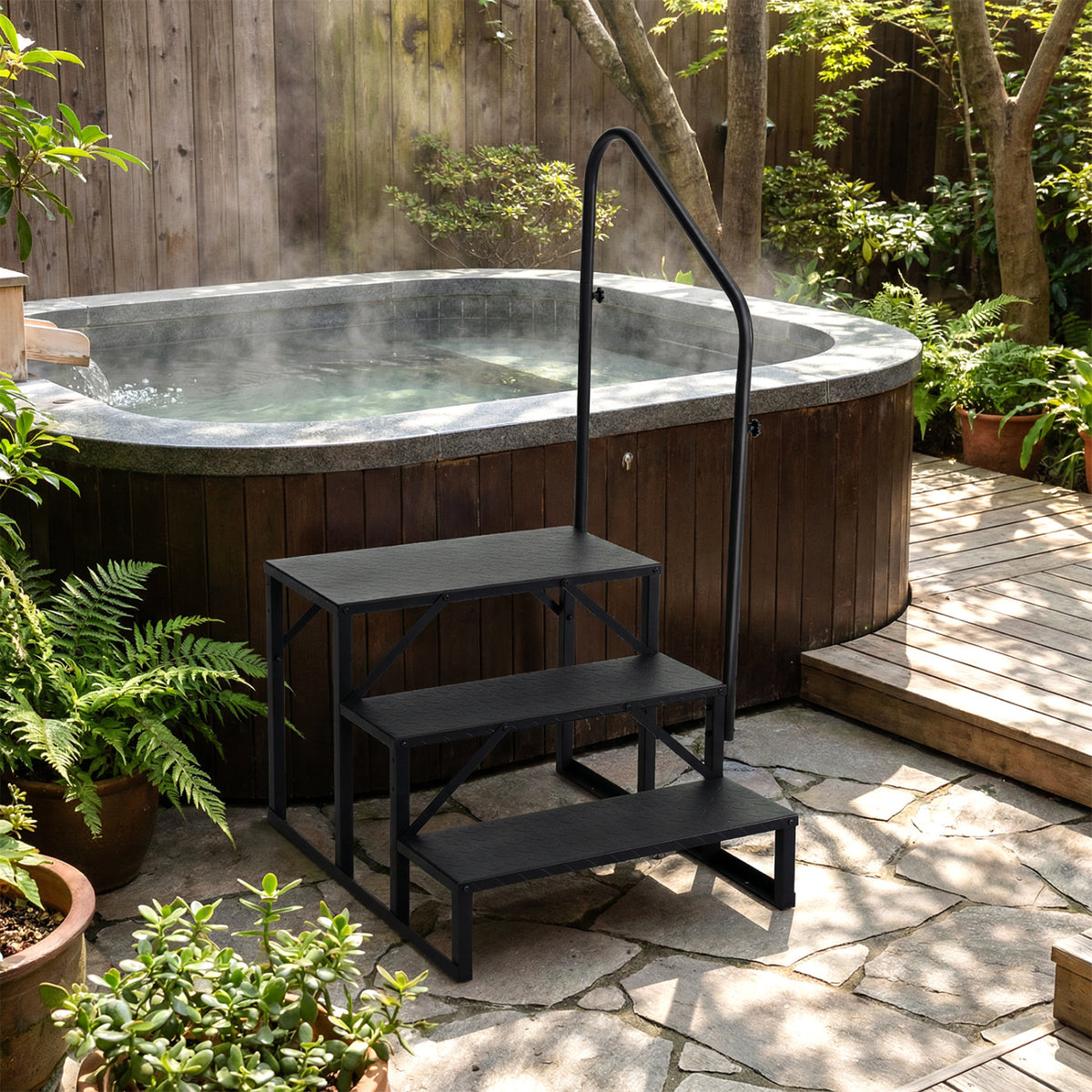 Heavy Duty Hot Tub Stair with Wide Anti-Slip Platforms for Porch and
