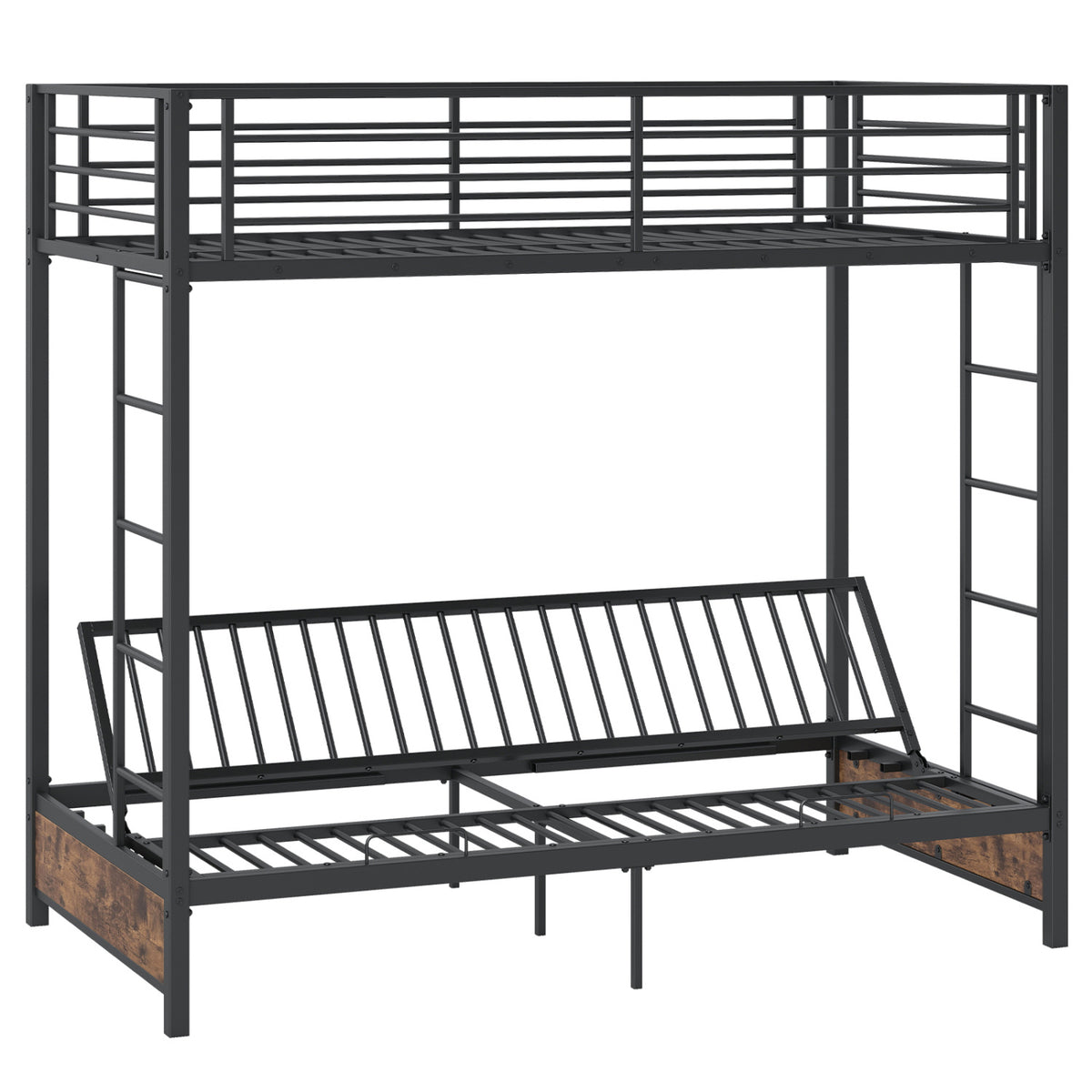 Twin Over Twin Metal Bunk Bed with Futon Conversion - Rustic Brown