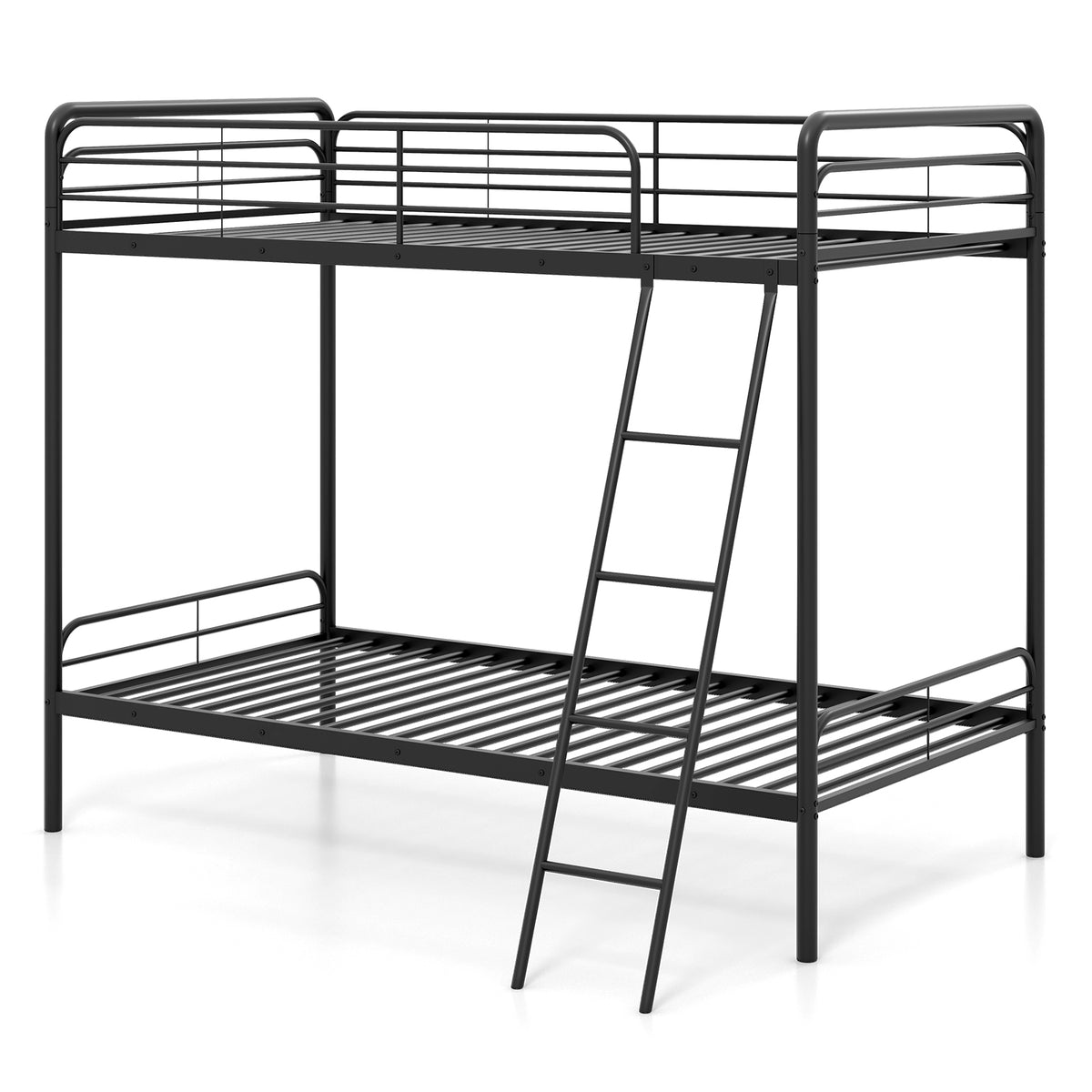Low Profile Twin Over Twin Metal Bunk Bed with Full-length Guardrails – Silver