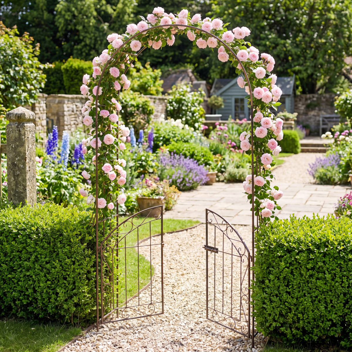Heavy-Duty Metal Garden Arch with Gate and Safety Latch