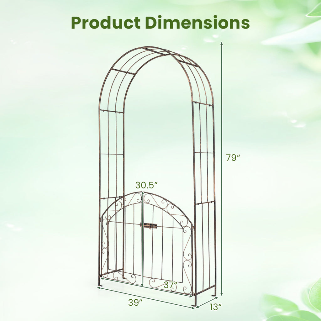 Heavy-Duty Metal Garden Arch with Gate and Safety Latch