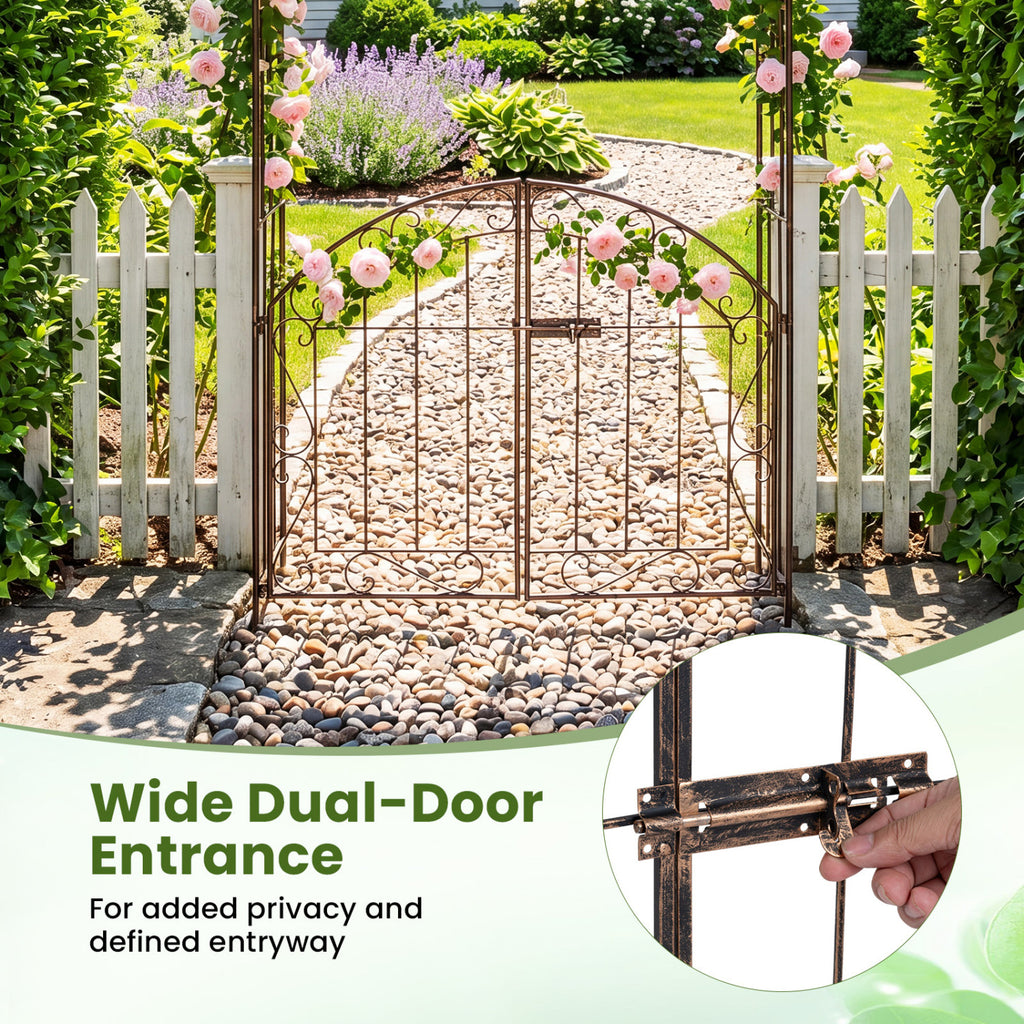 Heavy-Duty Metal Garden Arch with Gate and Safety Latch