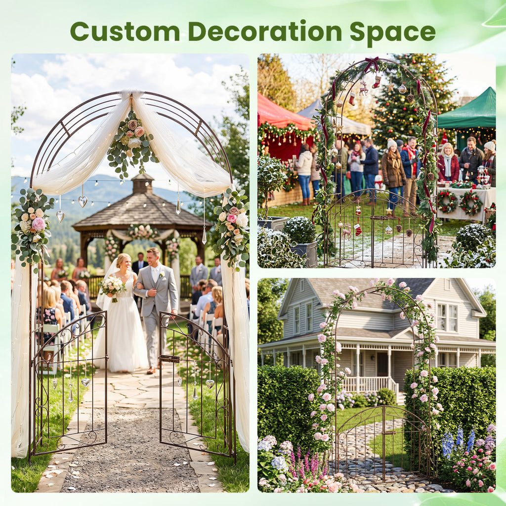 Heavy-Duty Metal Garden Arch with Gate and Safety Latch