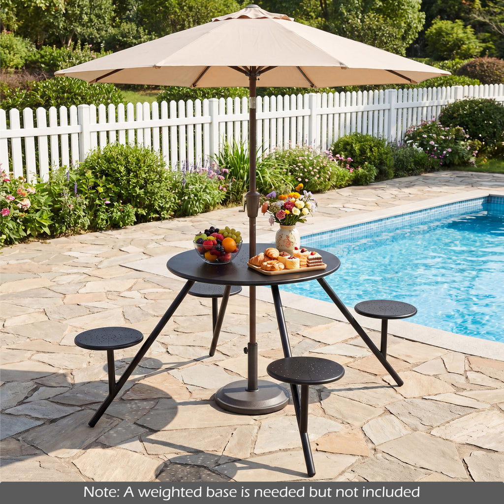 Heavy Duty Round Picnic Table for 4 with Iron Seats & Umbrella Hole