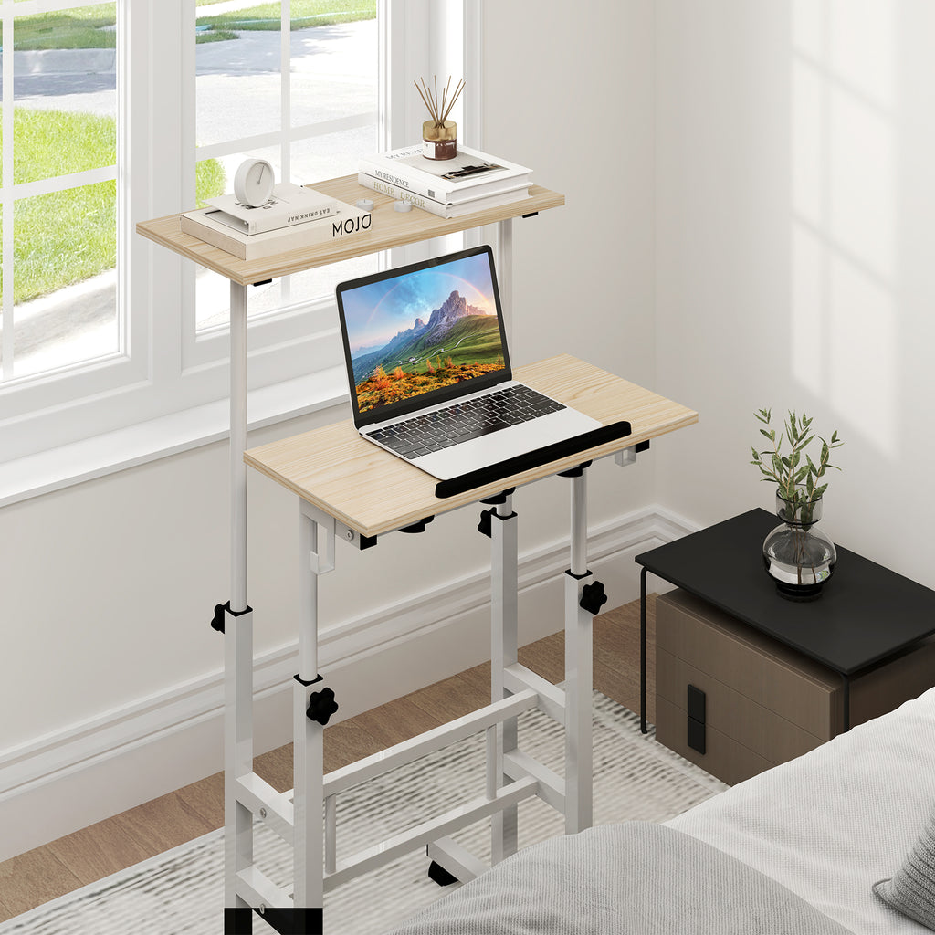 Height Adjustable Mobile Standing Desk with Tilting Desktop - Natural