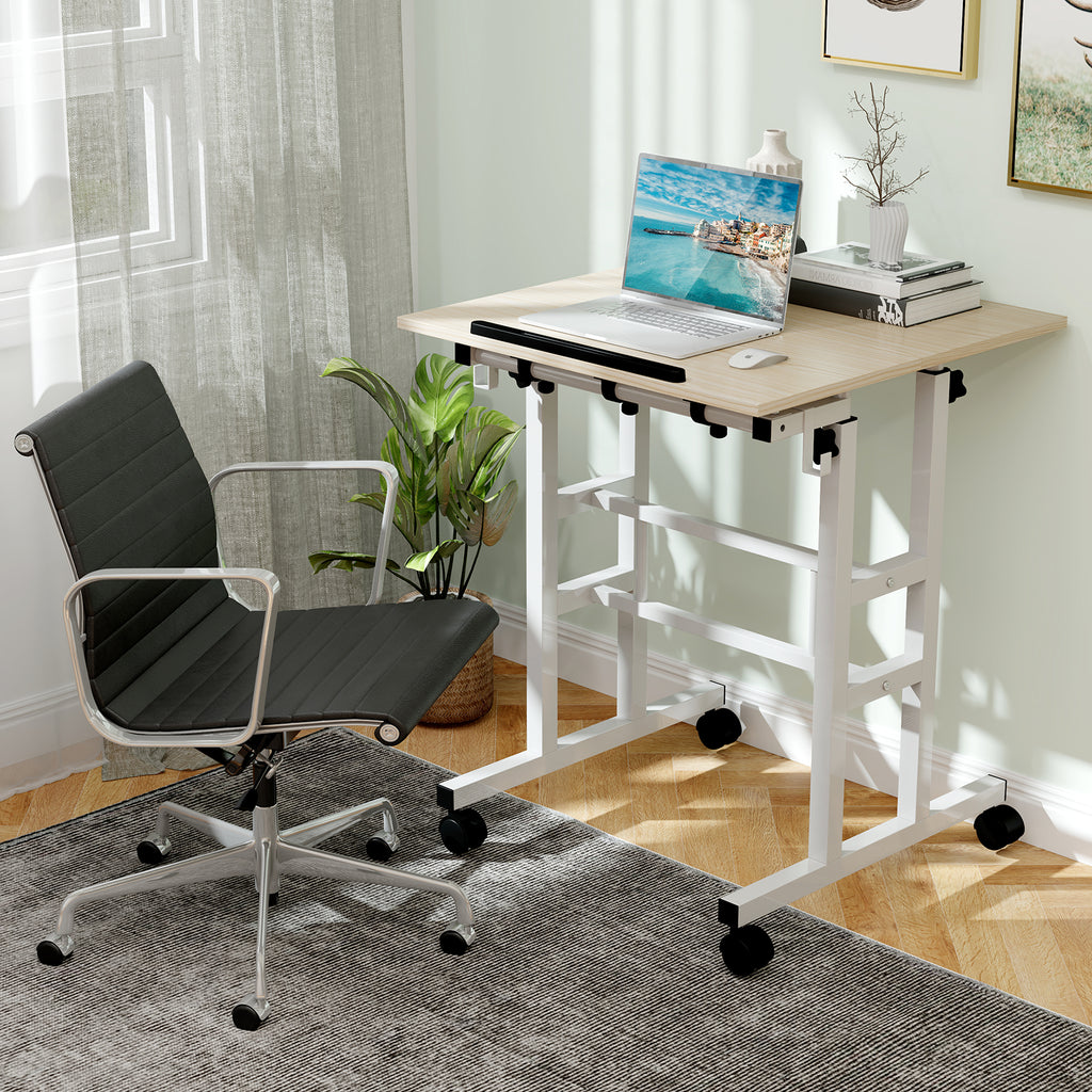 Height Adjustable Mobile Standing Desk with Tilting Desktop - Natural