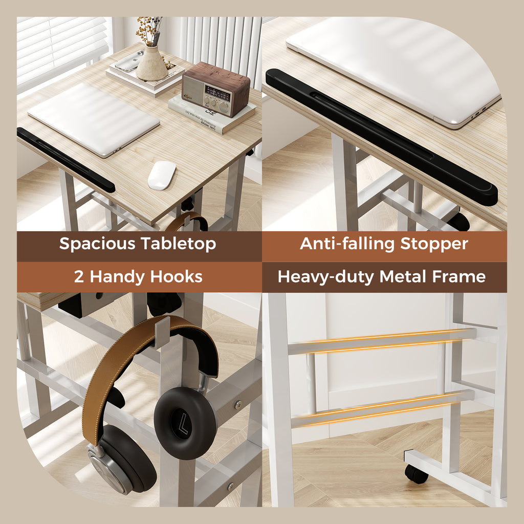 Height Adjustable Mobile Standing Desk with Tilting Desktop - Natural