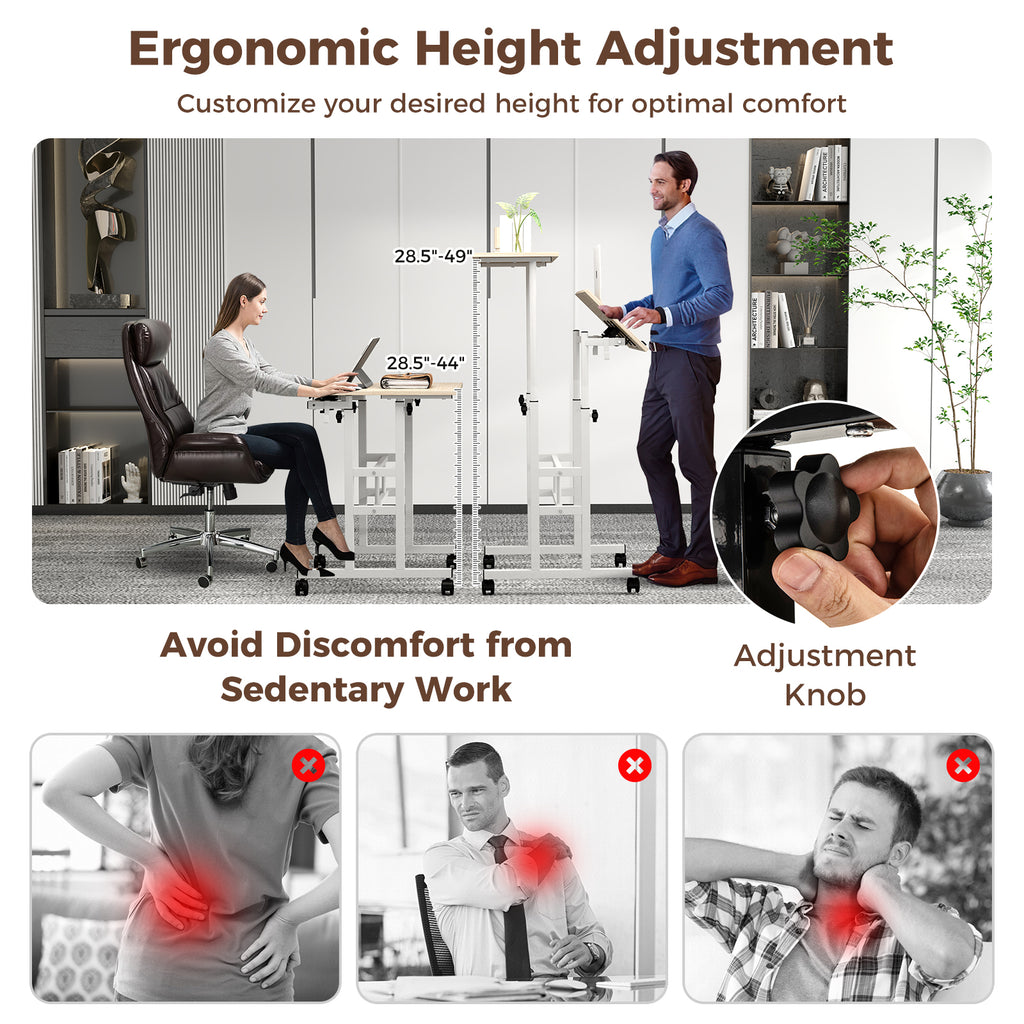Height Adjustable Mobile Standing Desk with Tilting Desktop - Natural