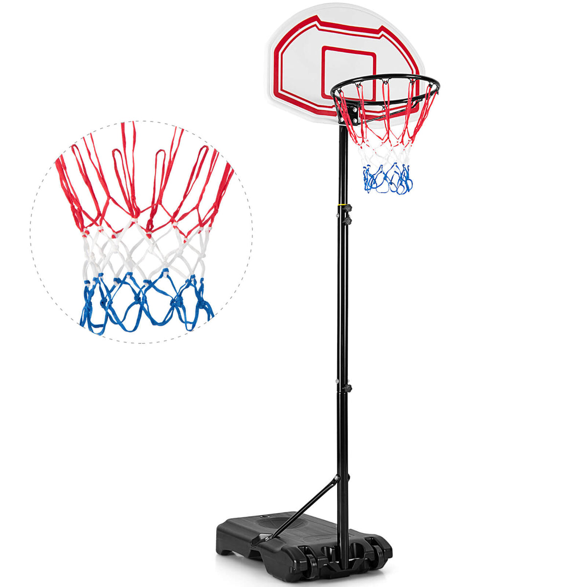Height Adjustable Portable Basketball Hoop with 2 Nets & Fillable Base