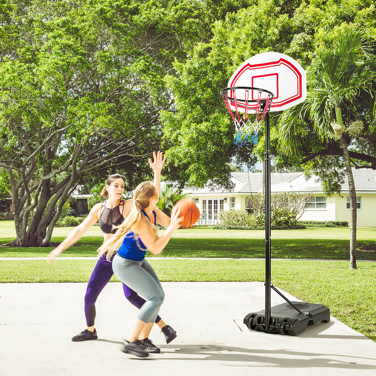 Height Adjustable Portable Basketball Hoop with 2 Nets & Fillable Base