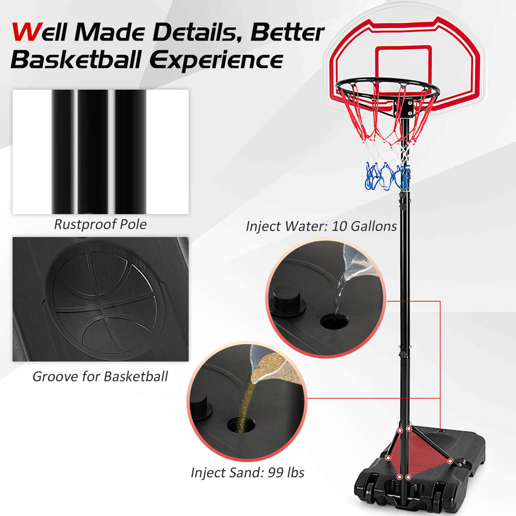 Height Adjustable Portable Basketball Hoop with 2 Nets & Fillable Base