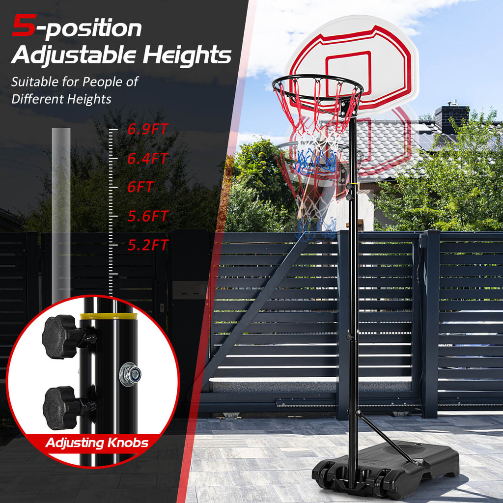 Height Adjustable Portable Basketball Hoop with 2 Nets & Fillable Base