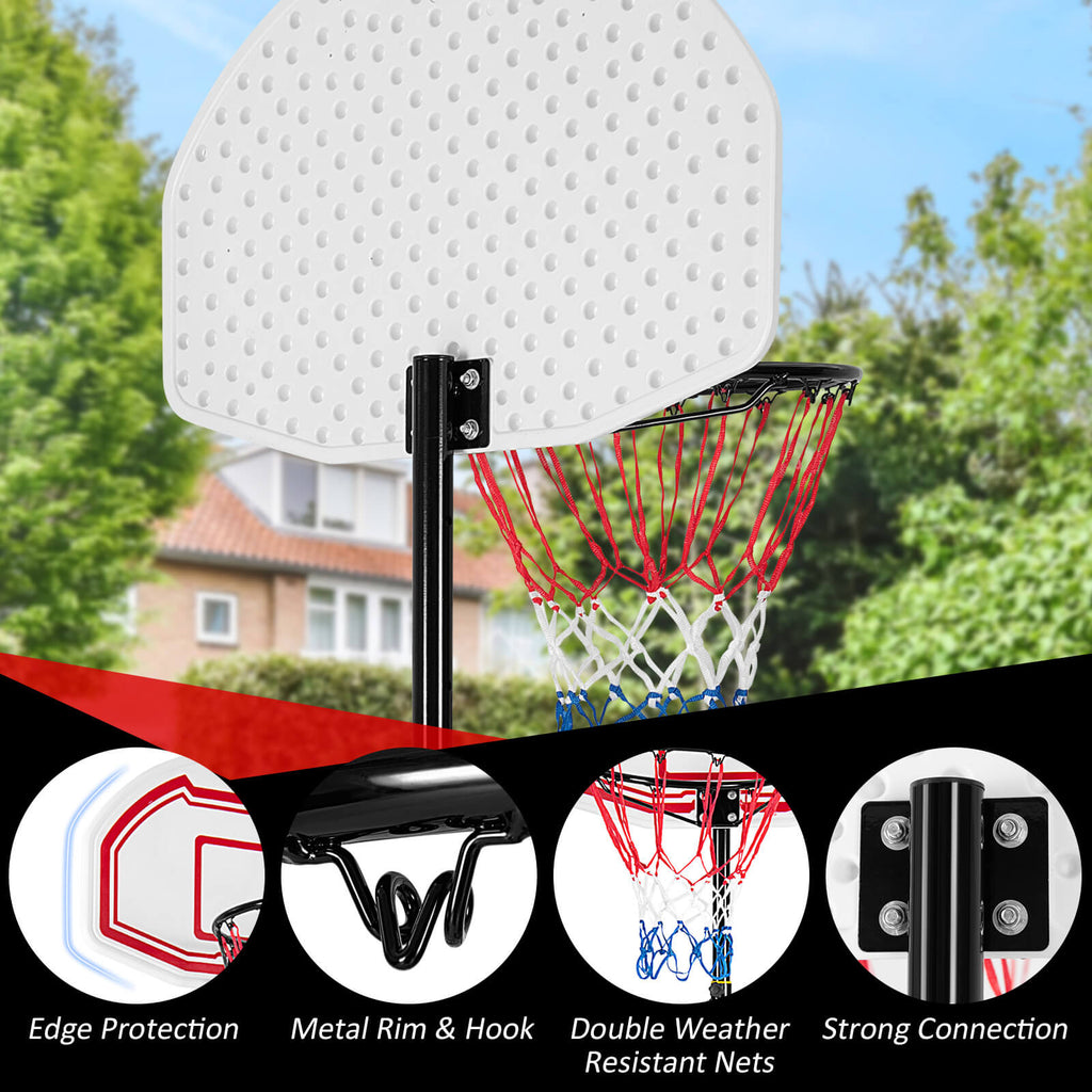 Height Adjustable Portable Basketball Hoop with 2 Nets & Fillable Base