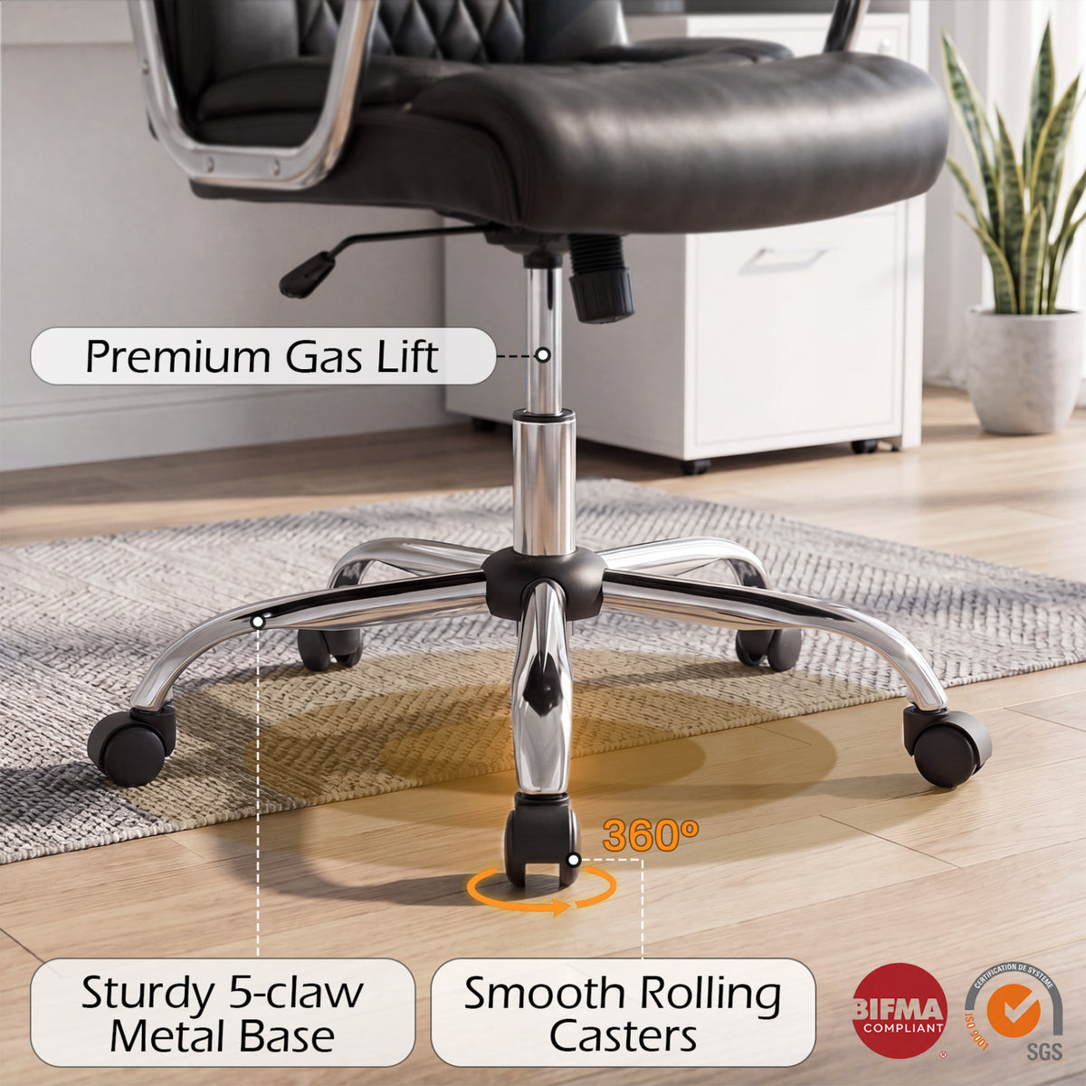 Height Adjustable Big and Tall Office Chair Computer Desk with Metal
