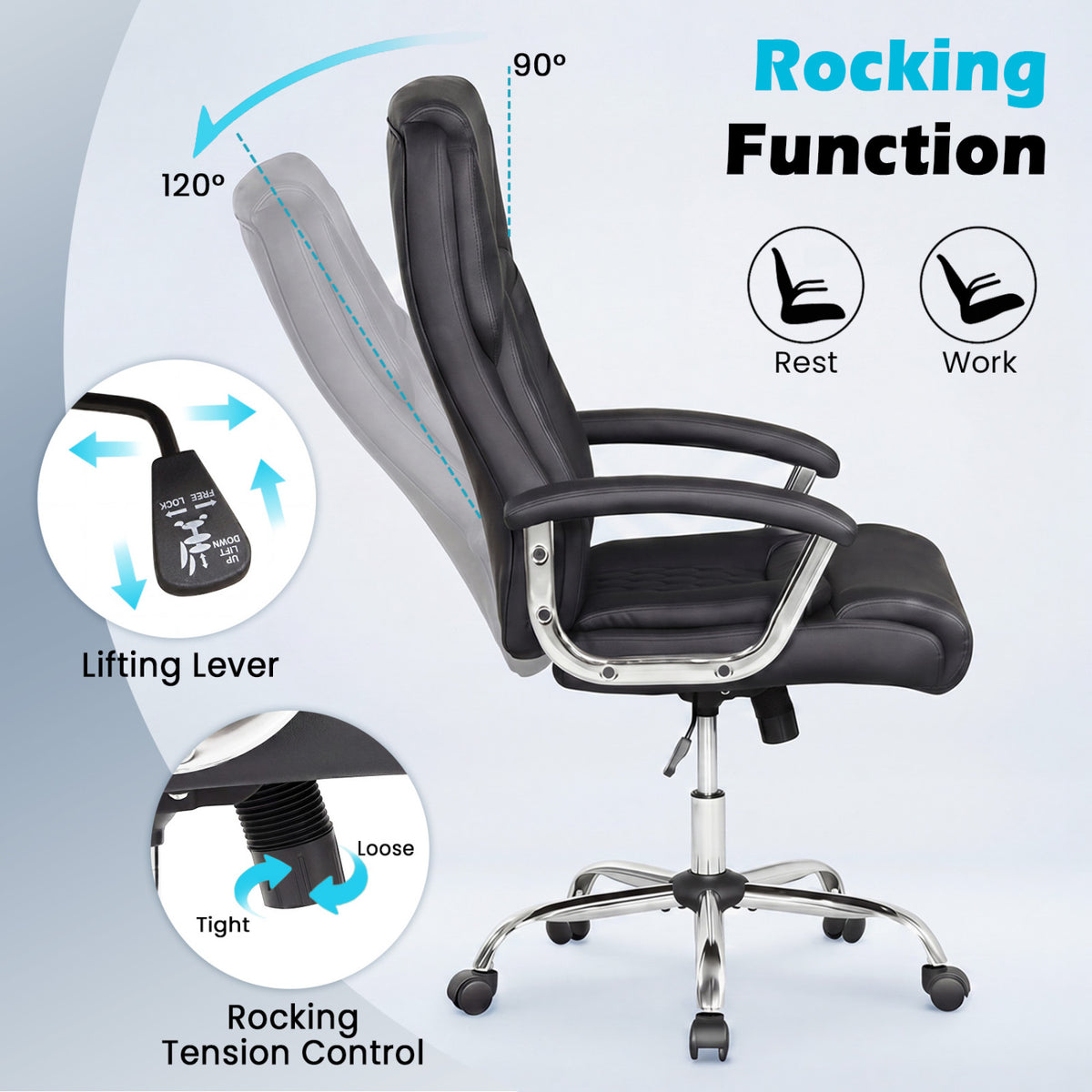 Height Adjustable Big and Tall Office Chair Computer Desk with Metal