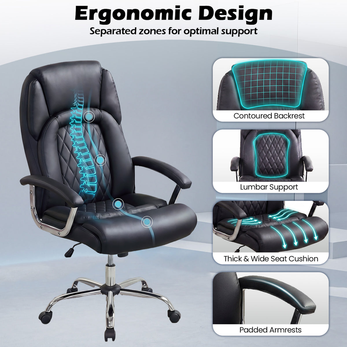 Height Adjustable Big and Tall Office Chair Computer Desk with Metal