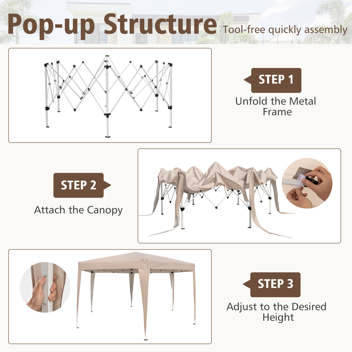 13 x 11.5 FT Hexagonal Pop-Up Height Adjustable Canopy Tent with