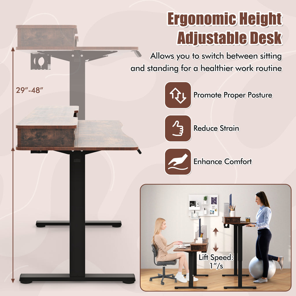 55" x 24" Height Adjustable Electric Standing Desk - Rustic Brown