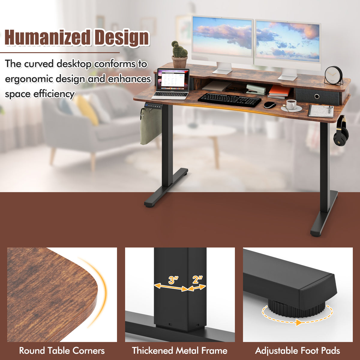 55" x 24" Height Adjustable Electric Standing Desk - Rustic Brown