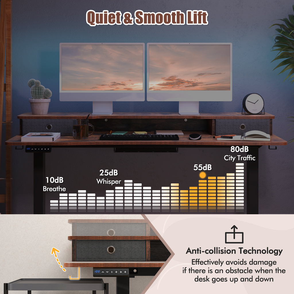 55" x 24" Height Adjustable Electric Standing Desk - Rustic Brown