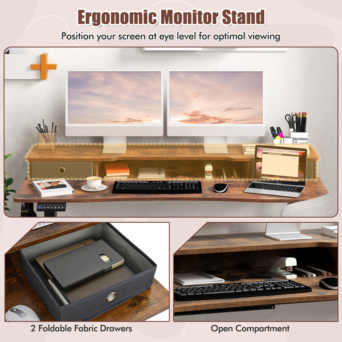 55" x 24" Height Adjustable Electric Standing Desk - Rustic Brown