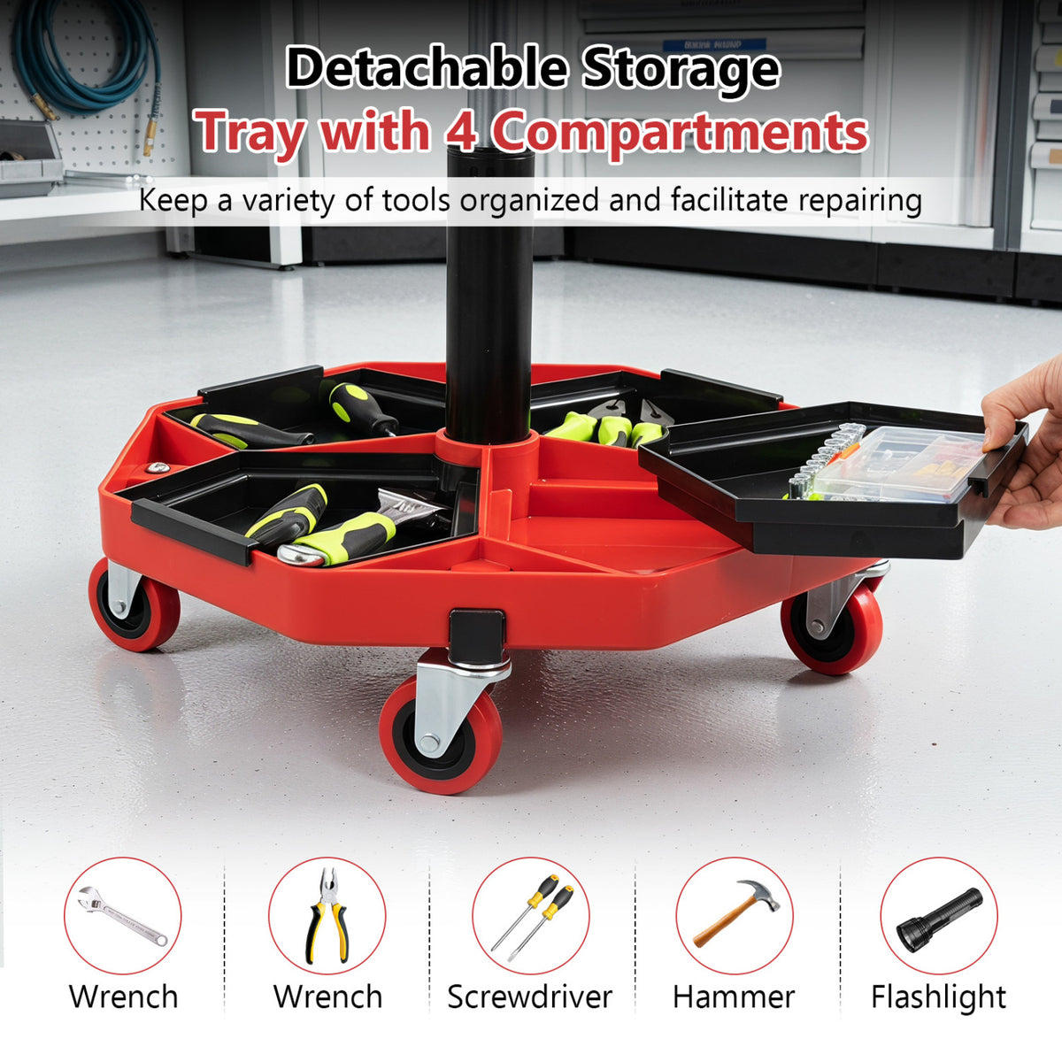 Height Adjustable Garage Seat with Backrest and PU Leather Cushion
