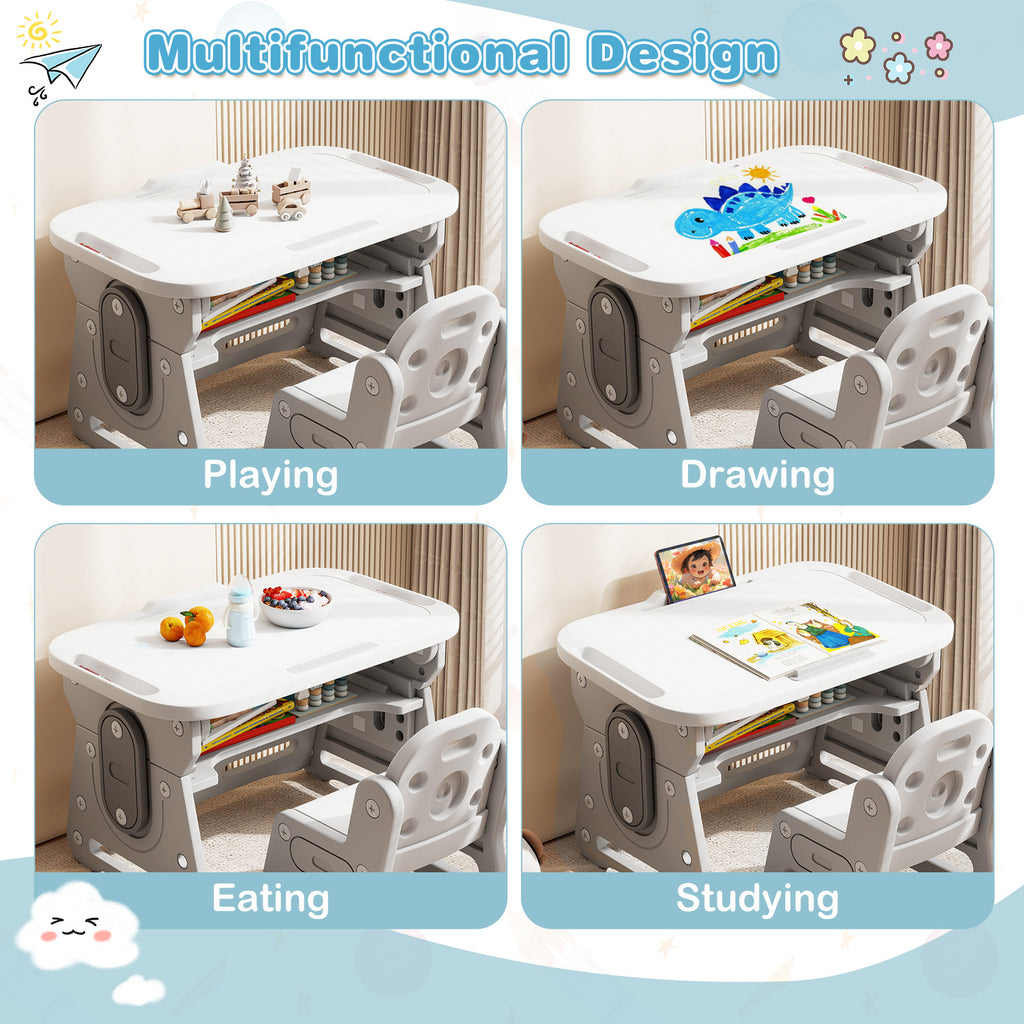 Height Adjustable Kids Table & Chair Set with Tiltable Whiteboard - Gray, HDPE Variation