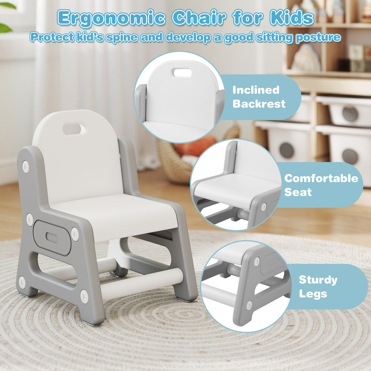 Height Adjustable Kids Table & Chair Set with Tiltable Whiteboard - Gray, HDPE Variation