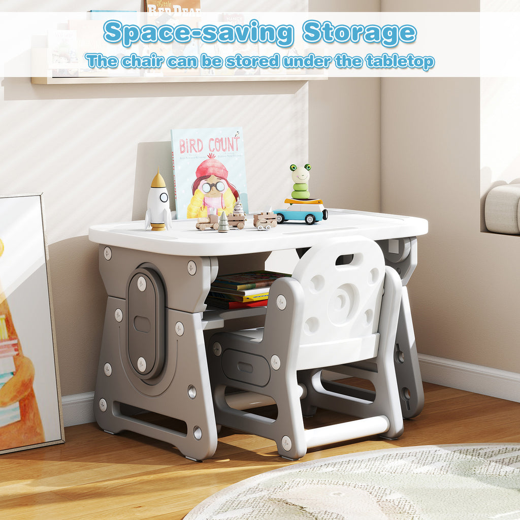 Height Adjustable Kids Table & Chair Set with Tiltable Whiteboard - Gray, HDPE Variation