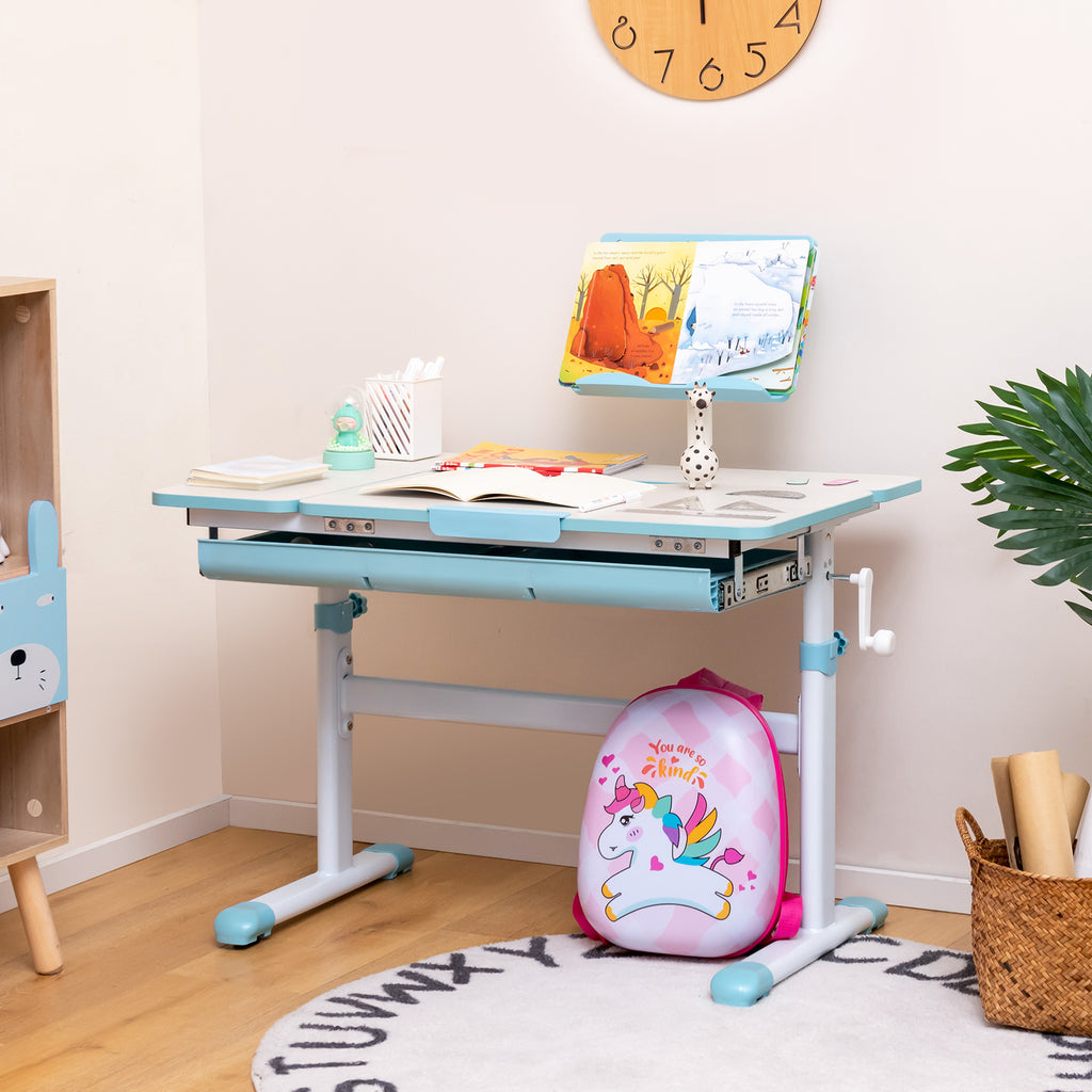 Pink Height-Adjustable Kids Desk with Tilt Desktop & Book Stand